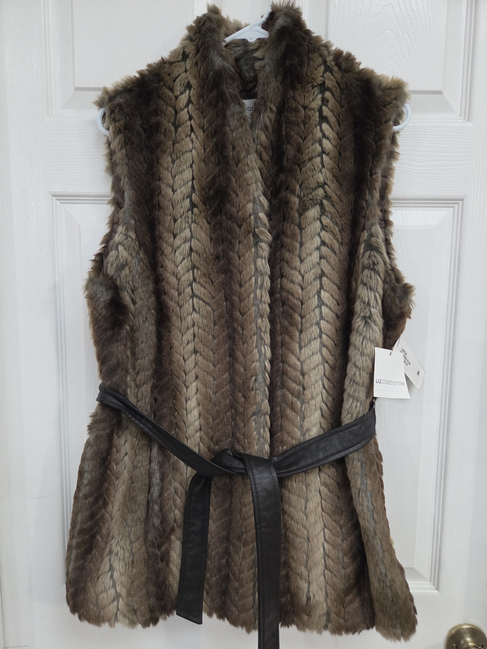 Liz Claiborne Brown Faux Fur Trim Vest